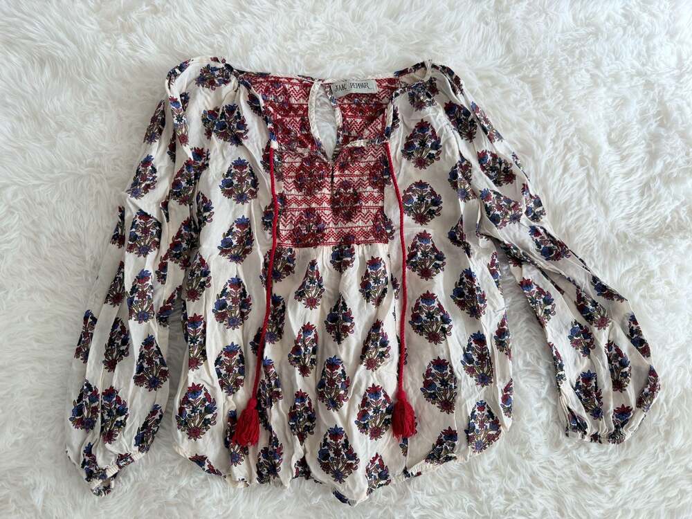 Jak & Peppar Girls Floral Embroidered Tassel Blouse Size 14